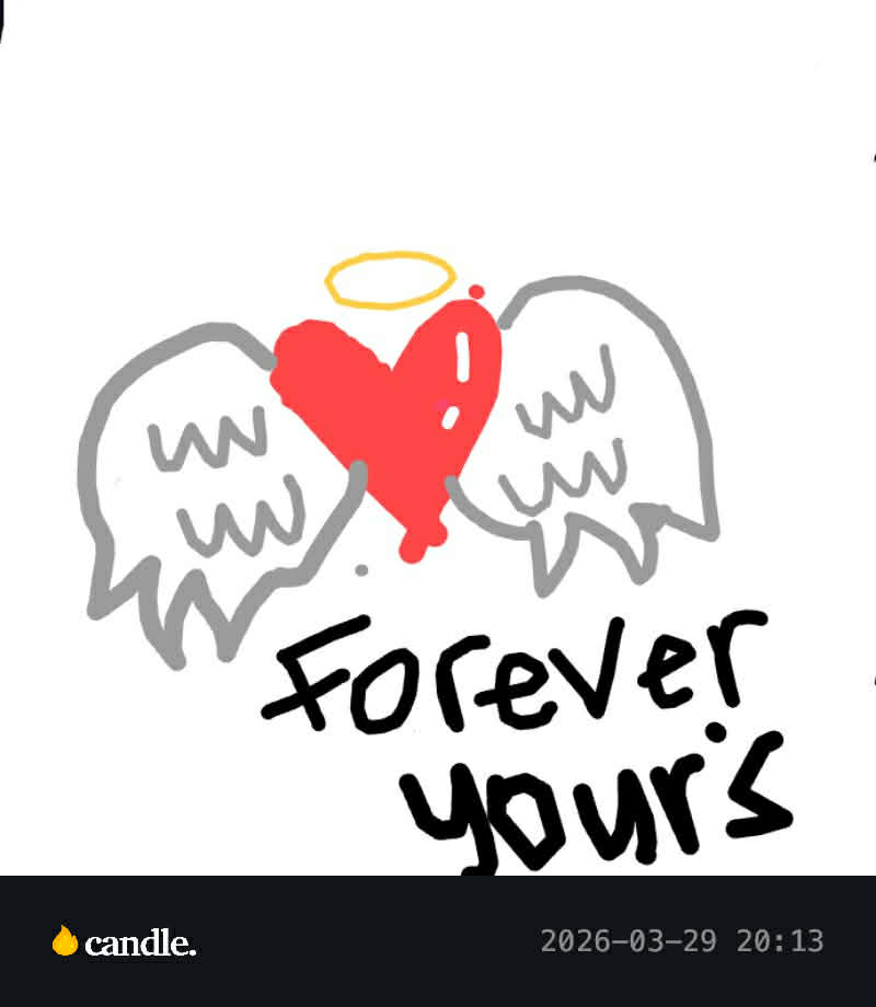 Winged heart drawing with forever yours text.