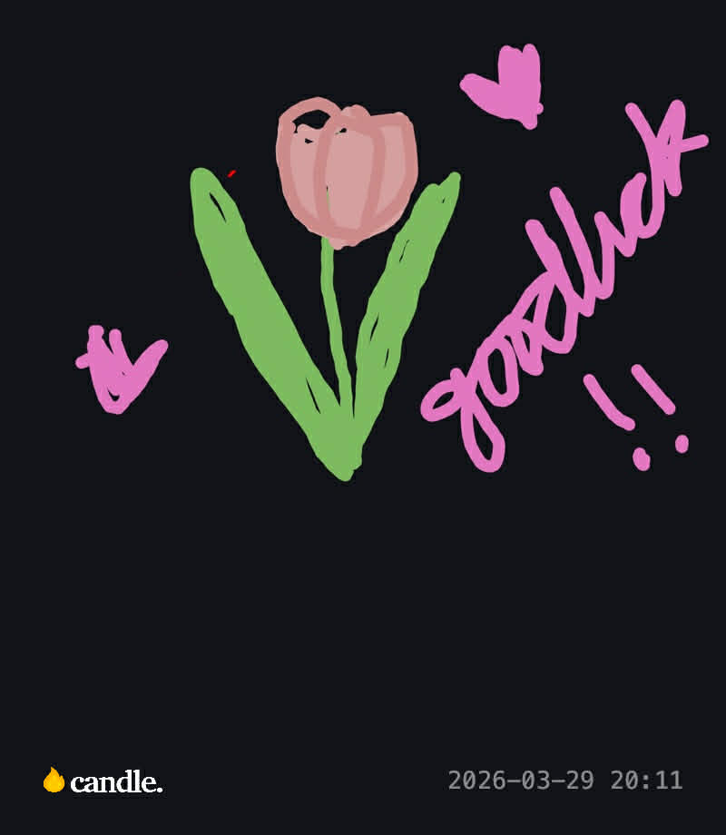 Tulip drawing with pink text on a dark background.